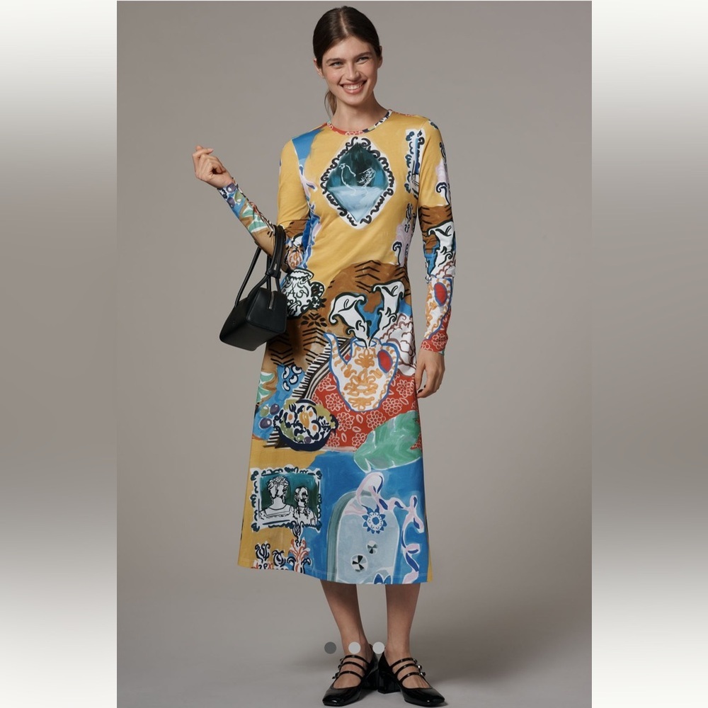 🎉SUPER RARE🎉 Anthropologie NWT De Loreta Kiara Long-Sleeve Midi Dress size S. - Picture 3 of 9